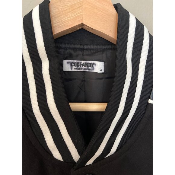 COOFANDY Women's Black Varsity Jacket Faux Leather Sleeves Striped Ribbed Sz M - Picture 3 of 9